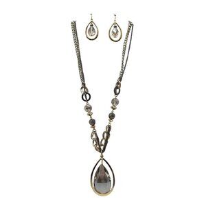 Laura Ashley Gold Silver Crystal Teardrop Necklace & Earrings Set